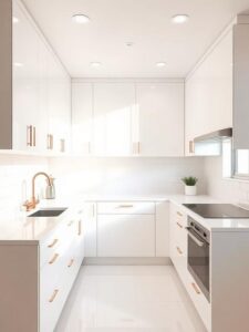 White & Rose Gold Minimalist Kitchen