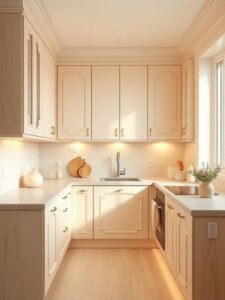Feminine Neutral Kitchen with Soft Lighting