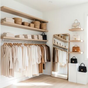 Chic White & Neutral Boutique-Style Open Closet