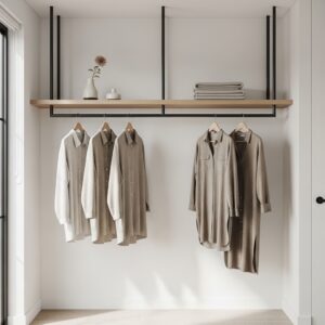 Ultra-Minimal Floating Rack Closet with Clean Lines